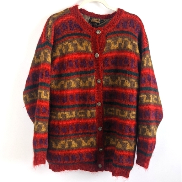 Eddie Bauer Sweaters - VINTAGE Eddie Bauer Mohair Blend Fair Isle Cardigan L eclectic Grandpa core